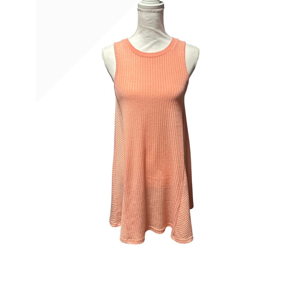 fab'rik Coral Pink Ribbed Knit Sleeveless Swing Tunic Mini Dress Small
